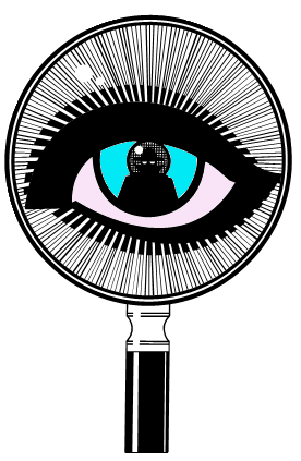 eye in maginifying glass